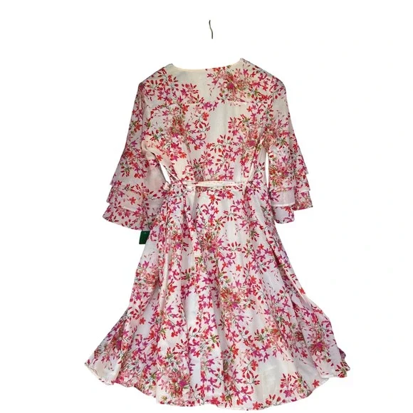 Calvin Klein Wrap Dress W 12 Floral Ruffle/Tear Sleeve Brunch Coquette Derby Tea - Picture 11 of 11